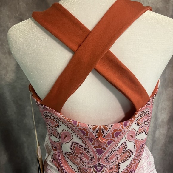 Prana Veeda Indian Red Reflect Tank Top Criss Cross‎ Back Shelf Bra NWT XL - Picture 4 of 11